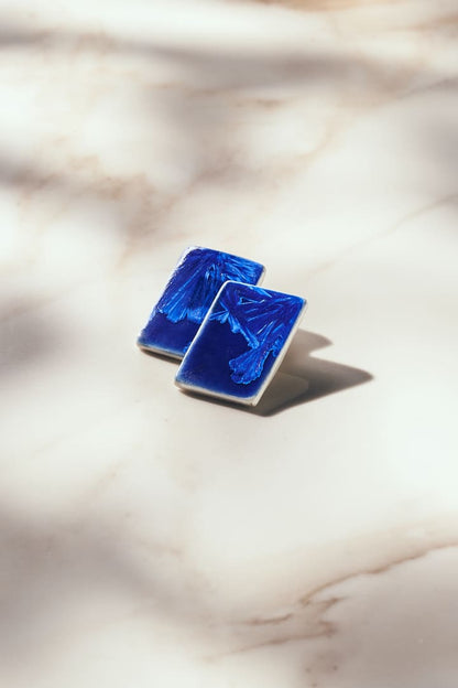 Pendientes Sol de Invierno Rectángulo azul cobalto